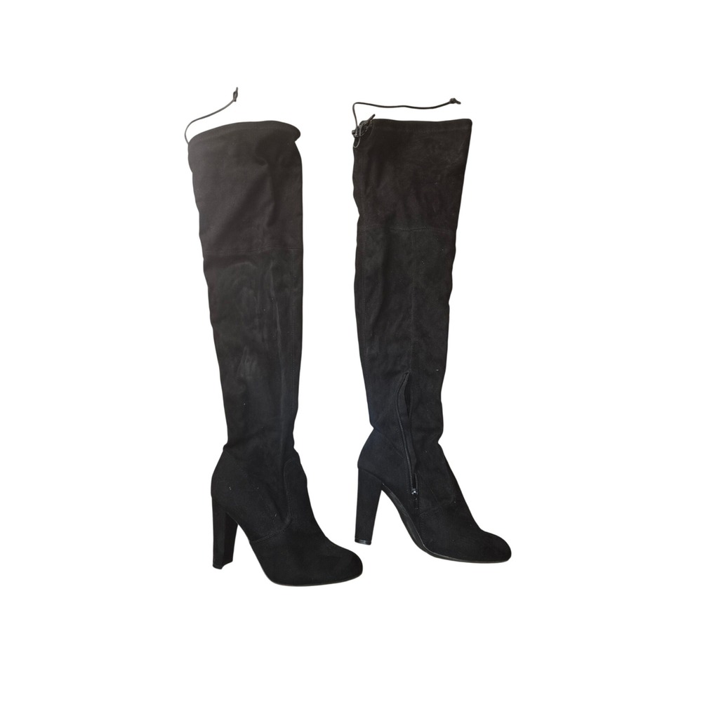 Wild Diva Black Faux Suede Thigh High Over The Knee Block Heel Boots Size‎ 7.5